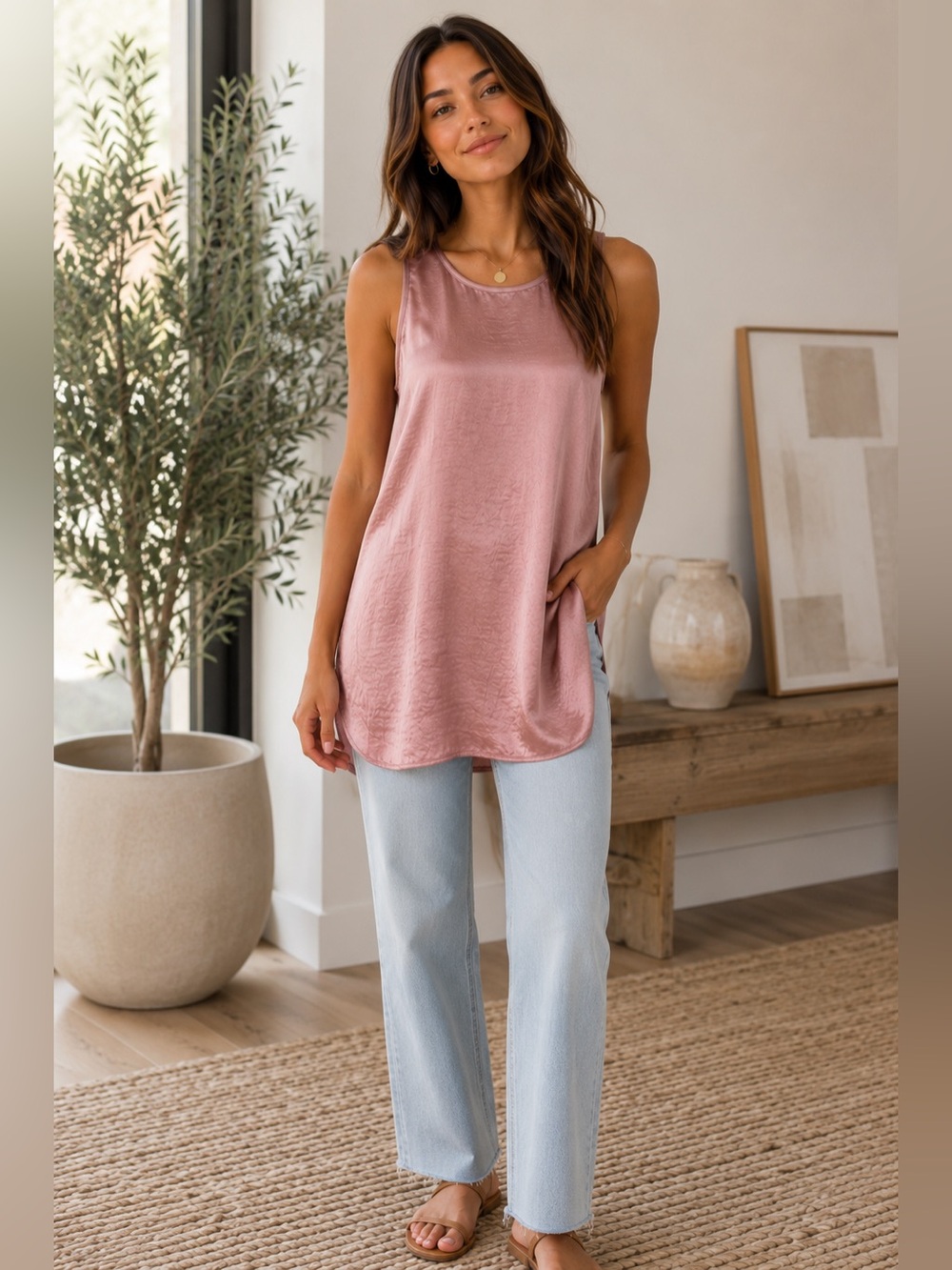 Tutu & Lilli Rose Satin High Low Tunic Cami Tank Top NWT Sz S $129 MSRP